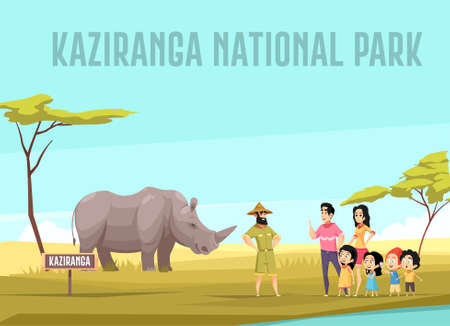 tourist clicking pictures in assam. photographer clicking pictures of one horned rhino in kaziranga national park.のイラスト素材