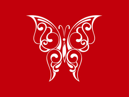 butterfly motif or white butterfly isolated on red background.のイラスト素材