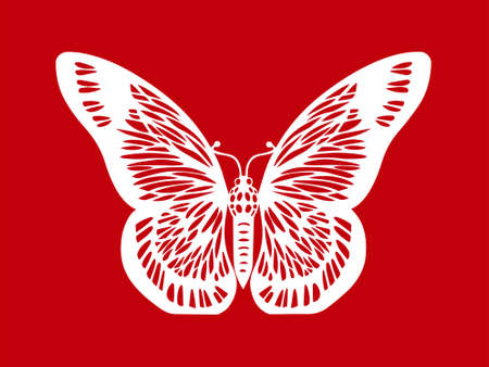 butterfly motif or white butterfly isolated on red background.のイラスト素材