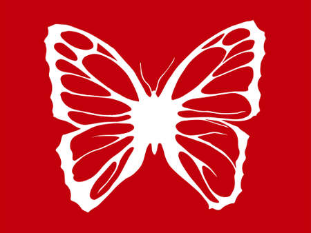 butterfly motif or white butterfly isolated on red background.のイラスト素材