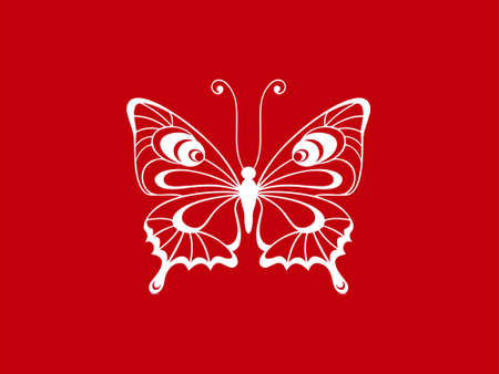 butterfly motif or white butterfly isolated on red background.のイラスト素材