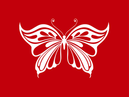 butterfly motif or white butterfly isolated on red background.のイラスト素材