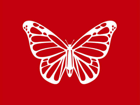 butterfly motif or white butterfly isolated on red background.のイラスト素材