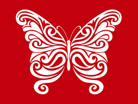 butterfly motif or white butterfly isolated on red background.のイラスト素材