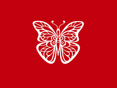 butterfly motif or white butterfly isolated on red background.のイラスト素材