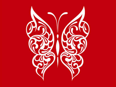 butterfly motif or white butterfly isolated on red background.のイラスト素材