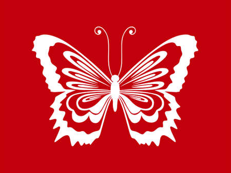 butterfly motif or white butterfly isolated on red background.のイラスト素材