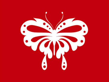 butterfly motif or white butterfly isolated on red background.のイラスト素材