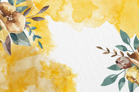 Watercolor floral background. Hand painted watercolor flowers and leaves.の写真素材