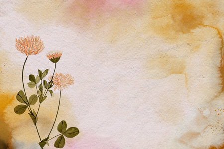 floral background - flowers and plants on watercolor background with space for textの写真素材