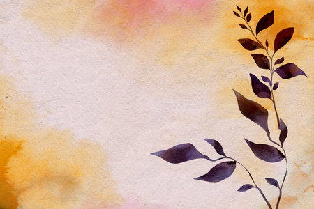 Abstract watercolor background. Hand painted watercolor background with leaves.の写真素材