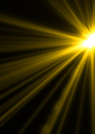 Sunlight on a dark background. Yellow rays from the sun.の写真素材