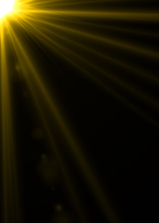 Sun rays on a black background. Lens flare. Vector illustration.の写真素材