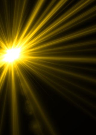 sun with lens flare and bokeh effect made in 3d softwareの写真素材