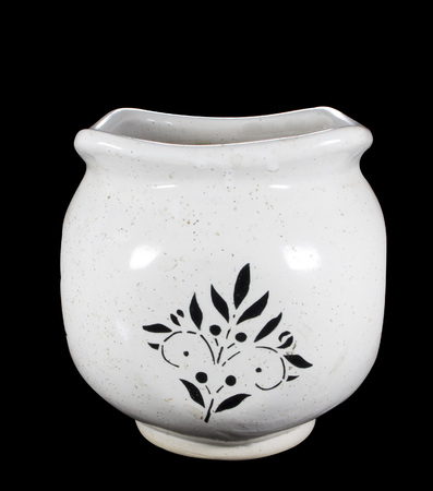 Ceramic Pot for plant flower with leaf pattern on black backgroundの写真素材