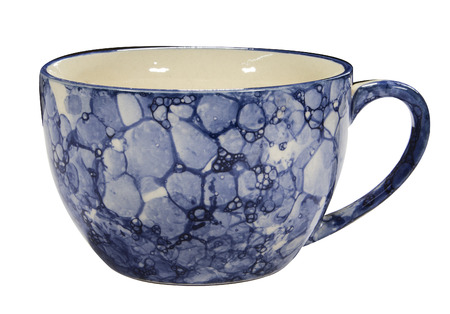 ceramic soup cup with blue patch patternの写真素材