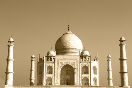 Front View of Front View of Taj Mahal in black and whiteの写真素材