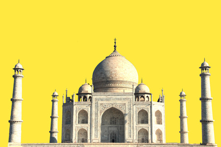 Front View of Taj Mahal with yellow backgroundの写真素材