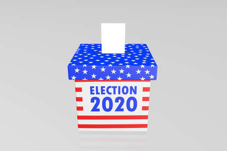 USA Presidential election 2020 concept illustration, voting paper in the ballot box against white background, Electoral Bulletin, with american flag design.の写真素材