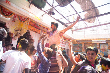 Jodhpur, rajastha, india - March 20, 2020: Group of young indian people celebrating holi festival,...