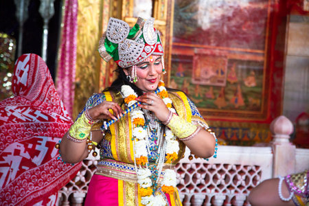 Jodhpur, rajastha, india - March 20, 2020: People Performing lord krishna and and gopi sattriya...