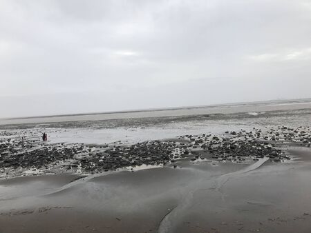 Beach With Beautiful Sky Clouds In India. Black Soil over the beach.の写真素材