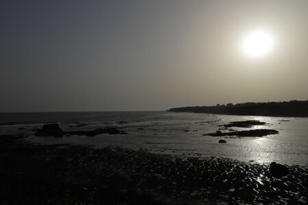Beautiful beach view. sand and sea at sunset & sunrise times with copy spaceの写真素材