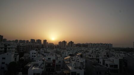 sunrise and sunset over city with sky. cityscapeの写真素材