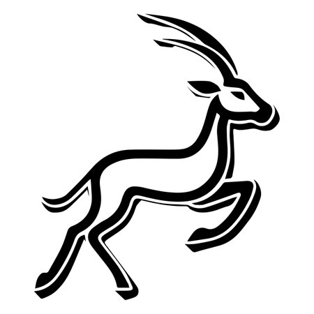 Running antelope. Black silhouette on white background. Vector illustration.のイラスト素材