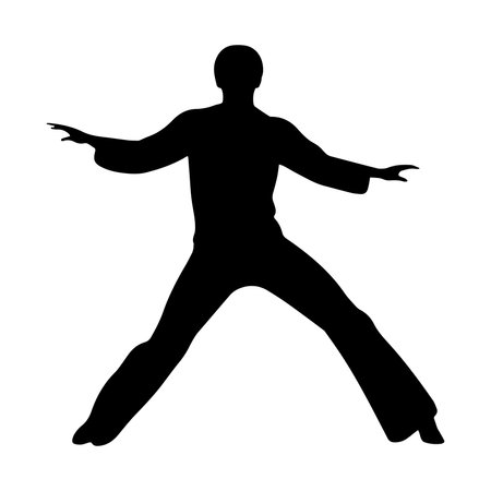 Vector silhouette of a man who dances on a white background. Vector illustration.のイラスト素材