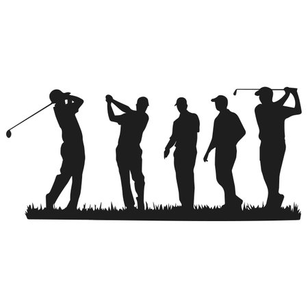 Silhouettes of golfers on a white background. Vector illustrationのイラスト素材