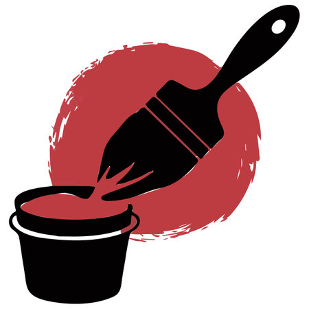 Paint brush and paint bucket on grunge background. Vector illustration.のイラスト素材