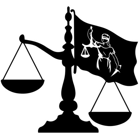 Scales of justice with a symbol of justice and a blindfoldのイラスト素材