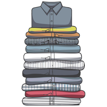 Stack of folded shirts isolated on white background. Vector illustration in cartoon style.のイラスト素材