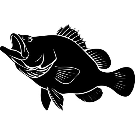 Black and White Silhouette of a Fish. Vector Illustrationのイラスト素材