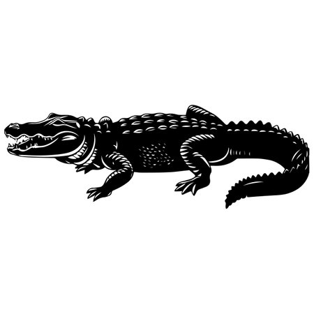 Crocodile. Black and White Vector Illustration. Isolated On White Backgroundのイラスト素材