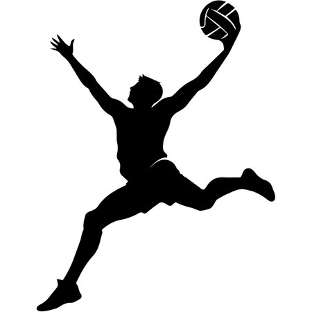 Volleyball player silhouette vector illustration isolated on white background. Volleyball player with ball.のイラスト素材