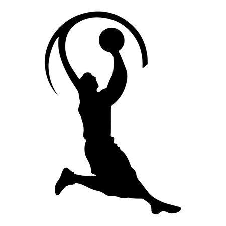 basketball player silhouette isolated on white background, black and white vector illustrationのイラスト素材