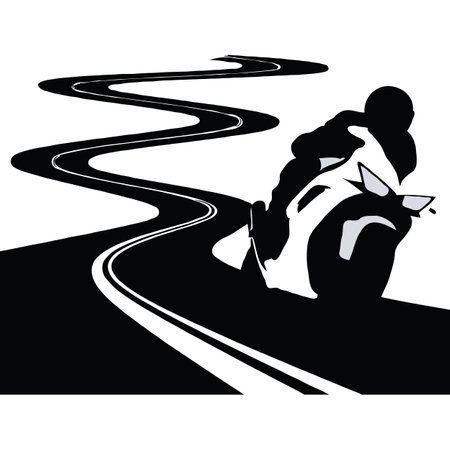 Motorcyclist on the road, black and white vector illustration.のイラスト素材