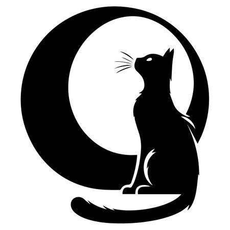 Black cat sitting on the moon in the form of a letter Qのイラスト素材