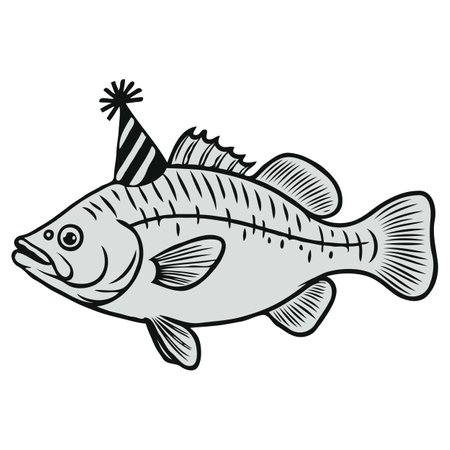 vector illustration of a fish with a hat on his head isolated on white backgroundのイラスト素材