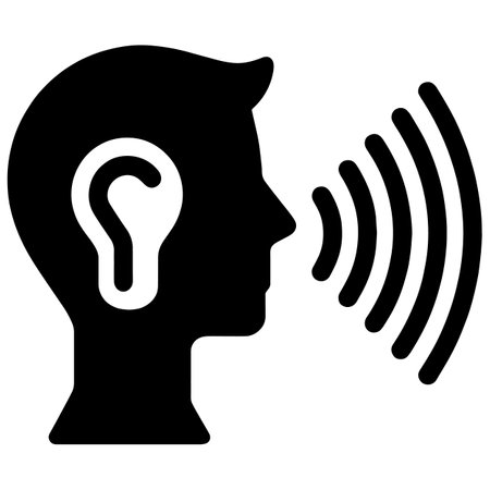 Human Head with Hearing Aid vector icon. Style is flat iconic symbol, black color, white background.のイラスト素材