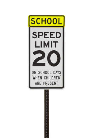 White 20 mph school zone speed limit signの写真素材