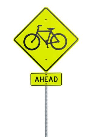 Yellow bike crossing sign cut outの写真素材