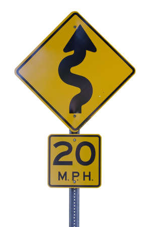 Yellow curvey road sign cut outの写真素材