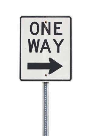 White one way sign to the rightの写真素材