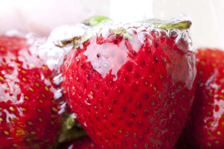 Red strawberries in waterの写真素材