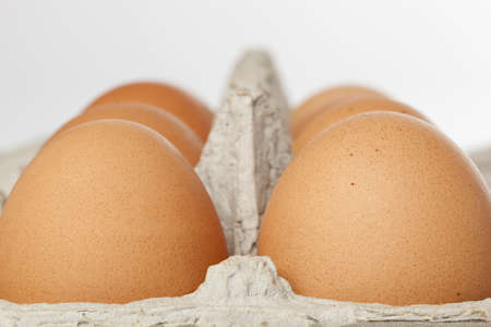 Brown eggs in an egg cartonの写真素材