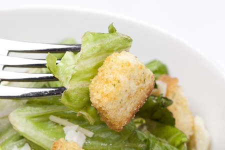 Fresh green salad with croutonsの写真素材
