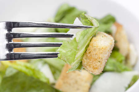 Fresh green salad with croutonsの写真素材